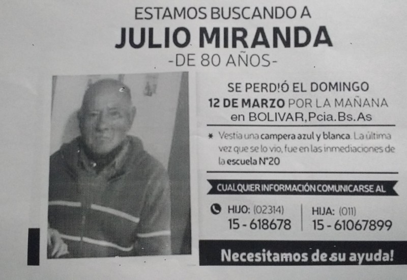 Averiguación de paradero de un hombre de 80 años